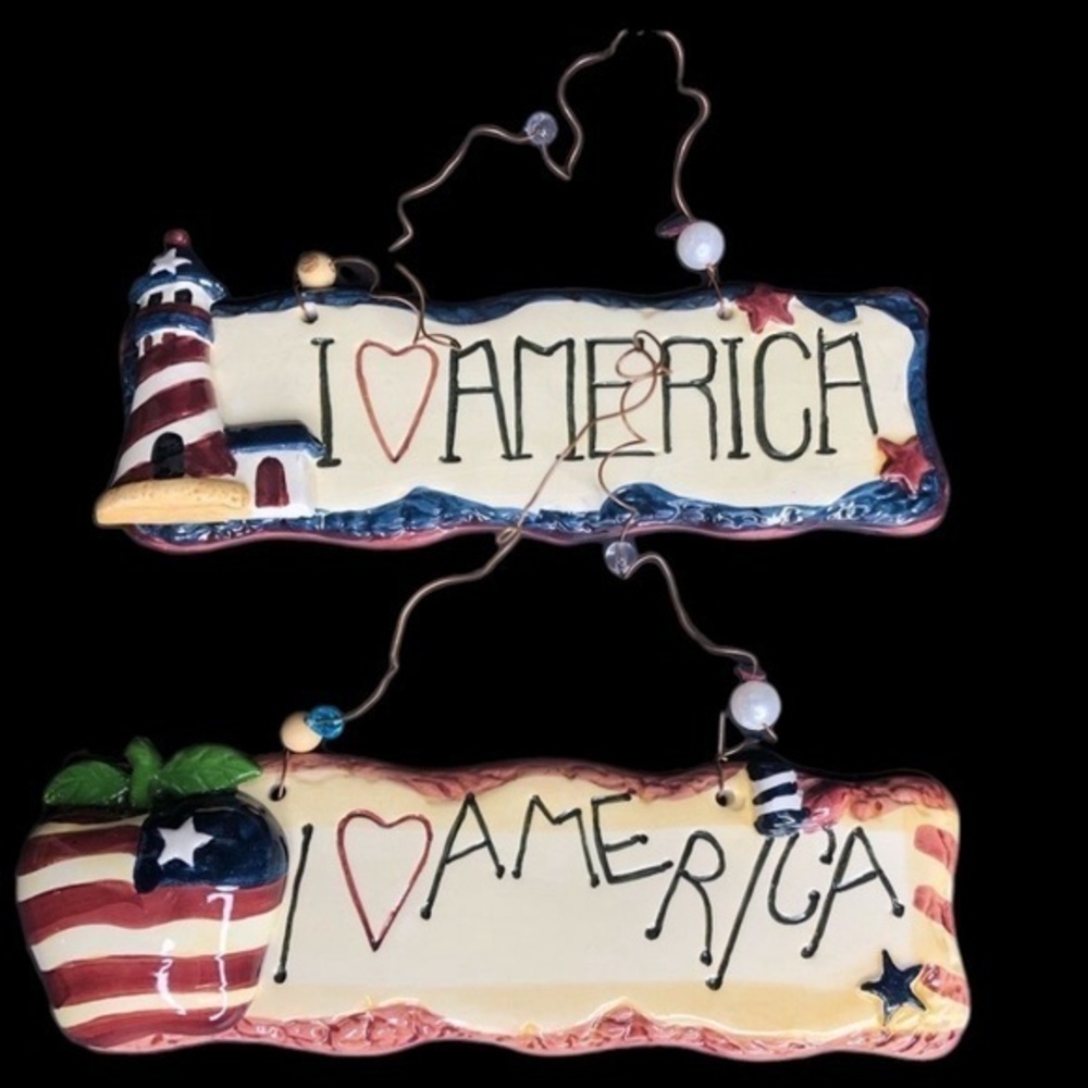 Nantucket Ceramic 2 Hanging Wall Art Sculptures Patriotic July 4th freedom